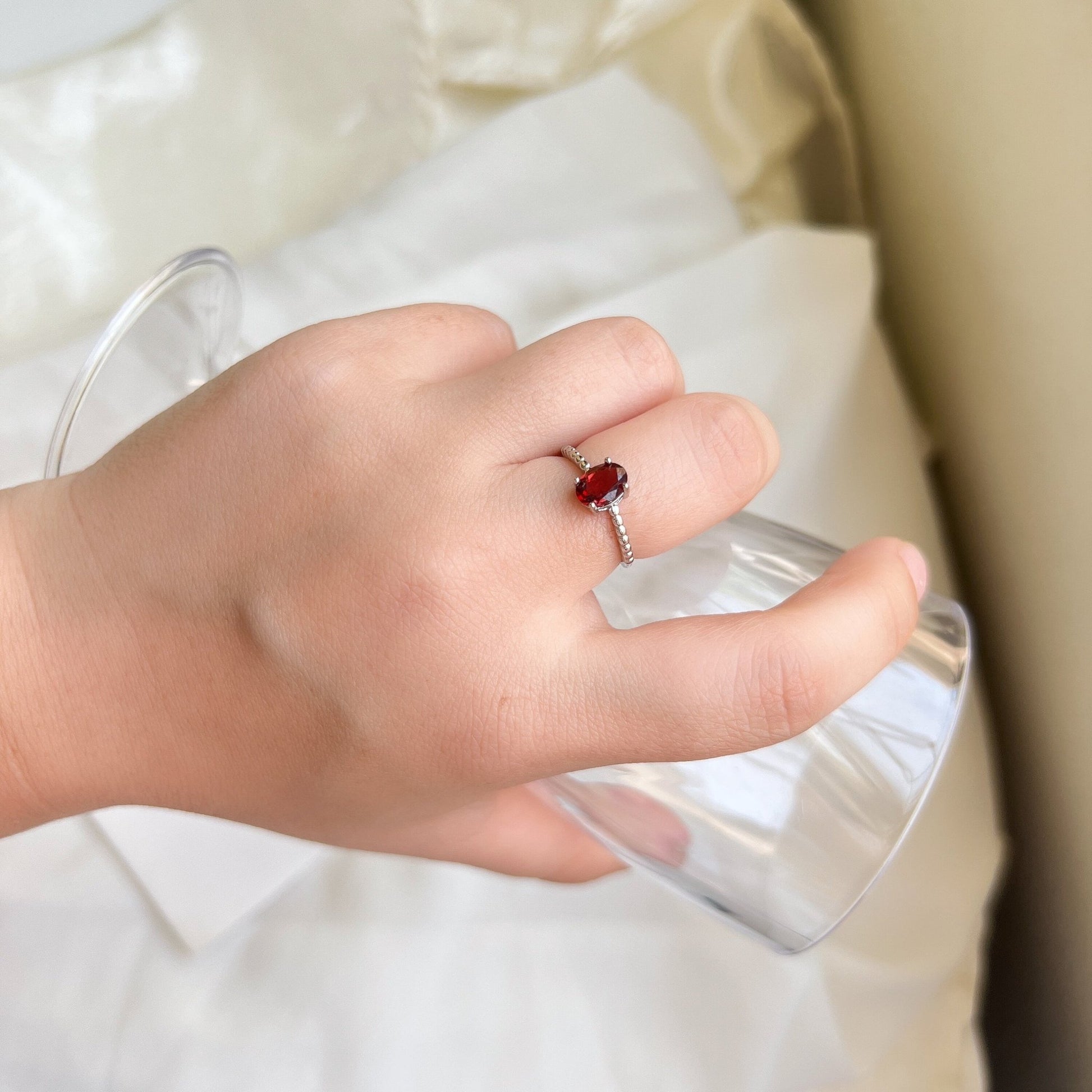 Natural Red Stone Ring, Natural Garnet Ring, S925 Silver Ring, Red Ruby Ring, Tiny Ruby Ring, Stackable Ring, Adjustable Ring, Red Crystal