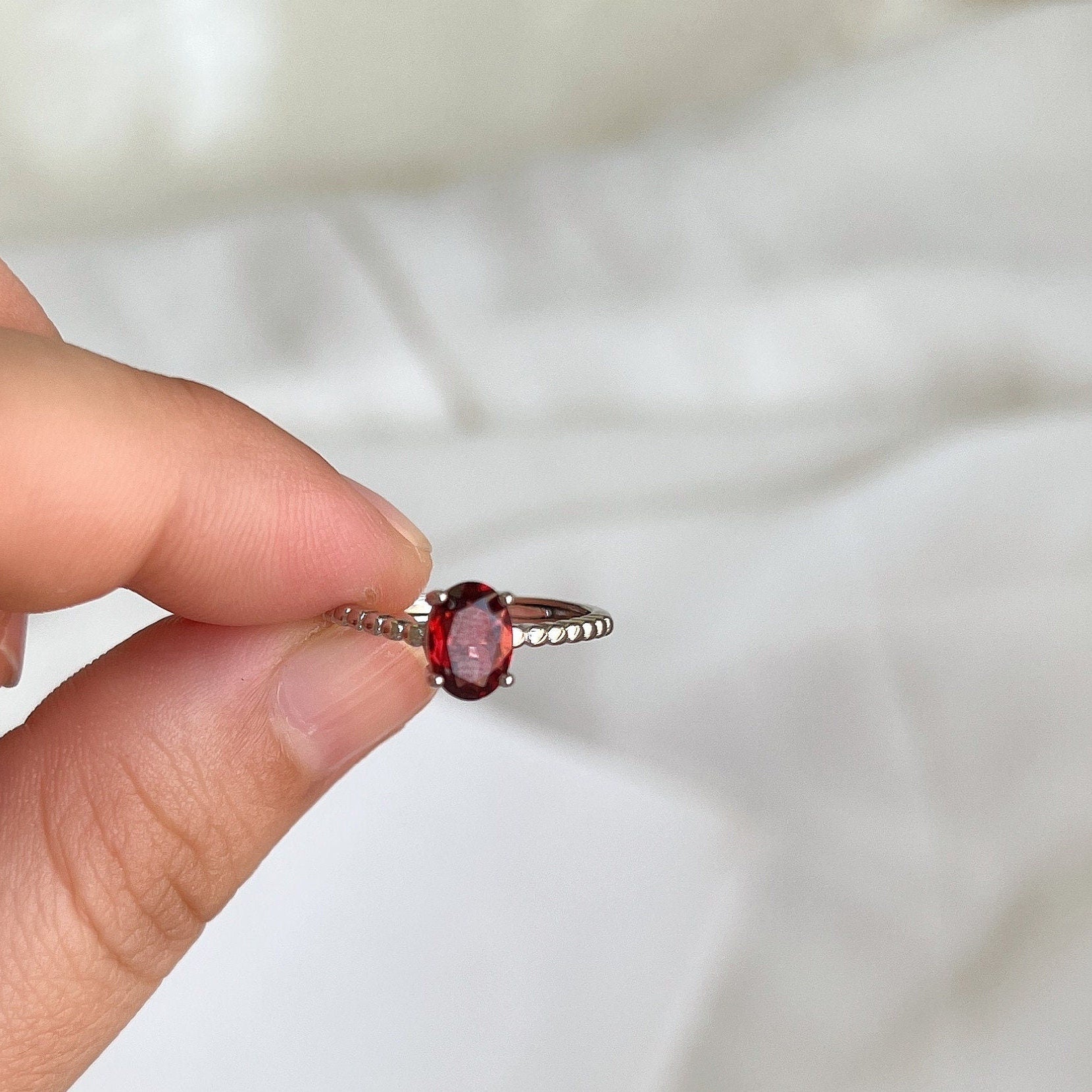 Natural Red Stone Ring, Natural Garnet Ring, S925 Silver Ring, Red Ruby Ring, Tiny Ruby Ring, Stackable Ring, Adjustable Ring, Red Crystal