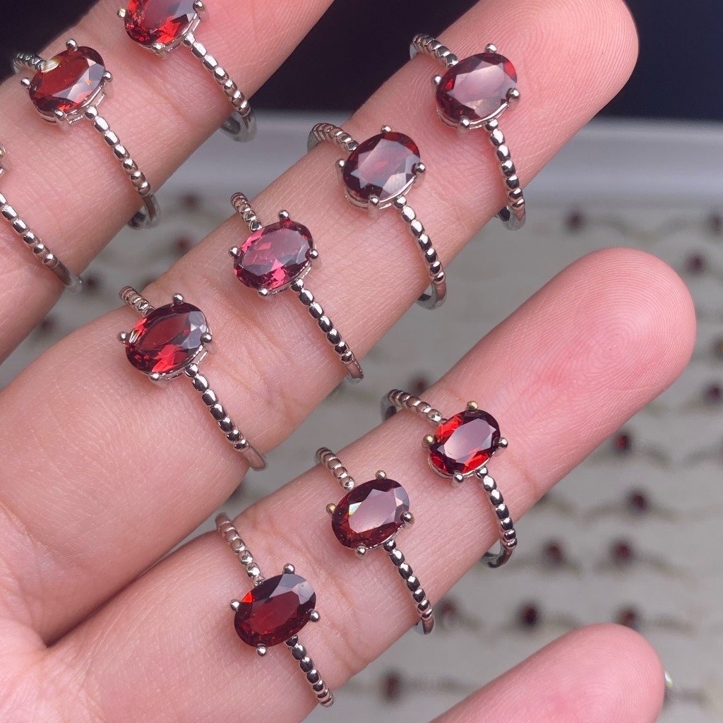 Natural Red Stone Ring, Natural Garnet Ring, S925 Silver Ring, Red Ruby Ring, Tiny Ruby Ring, Stackable Ring, Adjustable Ring, Red Crystal