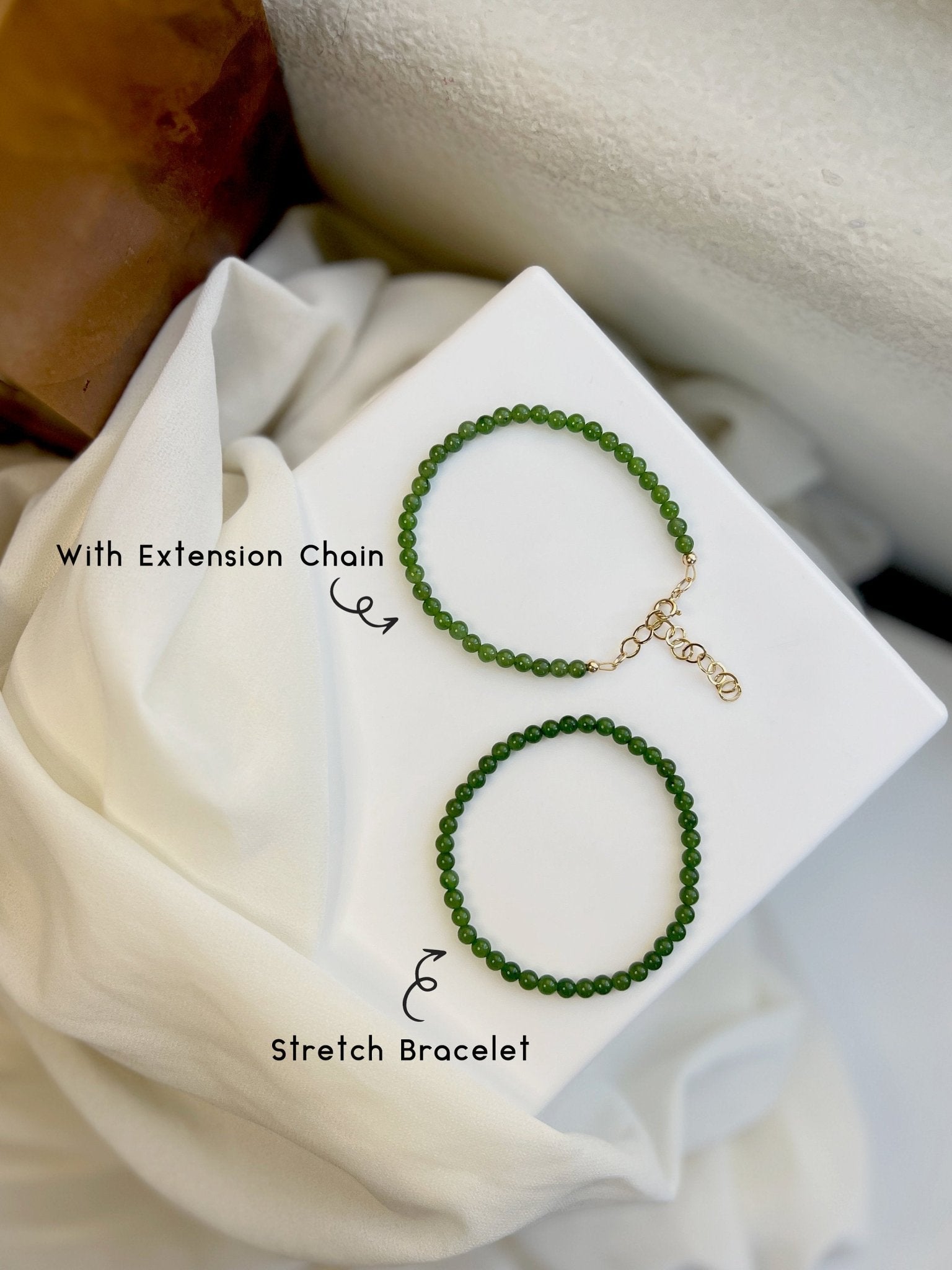 Small Jade Beaded Bracelets with 14K Gold Filled Chain, Genuine Nephrite Bracelet, Tiny Jade Beads Bracelet, Apple Green Natural Hetian Jade 1