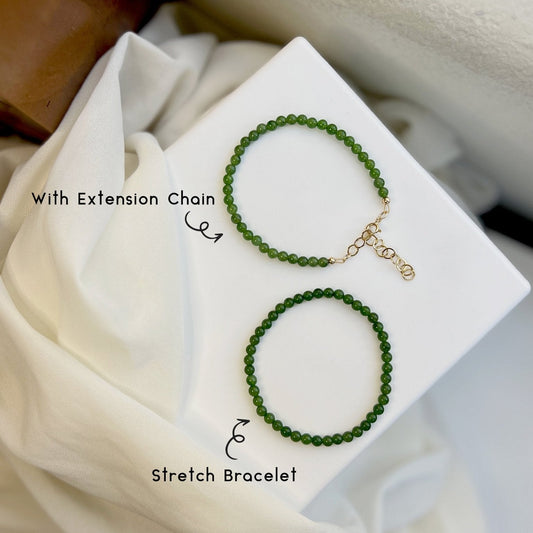 Small Jade Beaded Bracelets with 14K Gold Filled Chain, Genuine Nephrite Bracelet, Tiny Jade Beads Bracelet, Apple Green Natural Hetian Jade 1