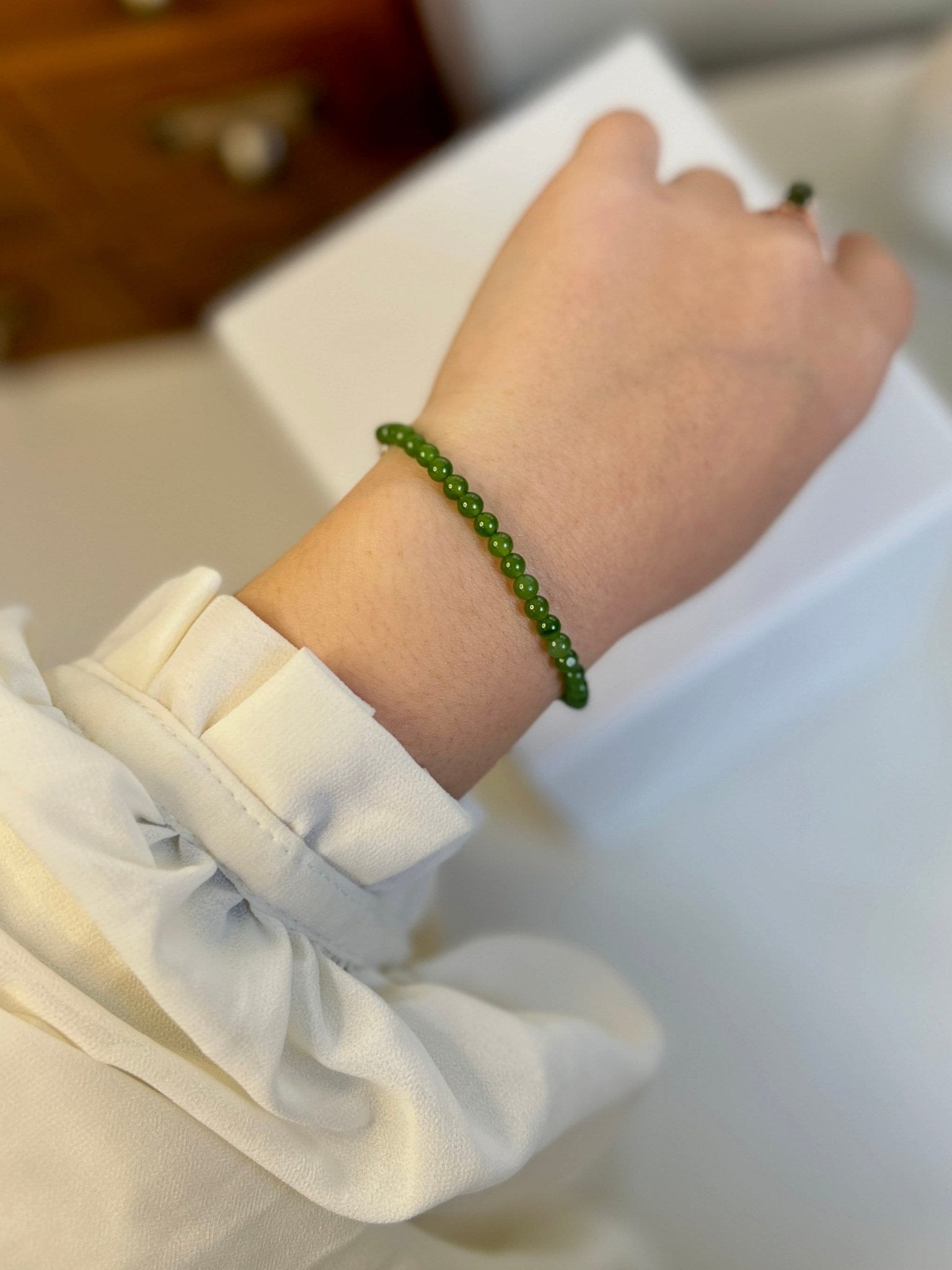 Small Jade Beaded Bracelets with 14K Gold Filled Chain, Genuine Nephrite Bracelet, Tiny Jade Beads Bracelet, Apple Green Natural Hetian Jade