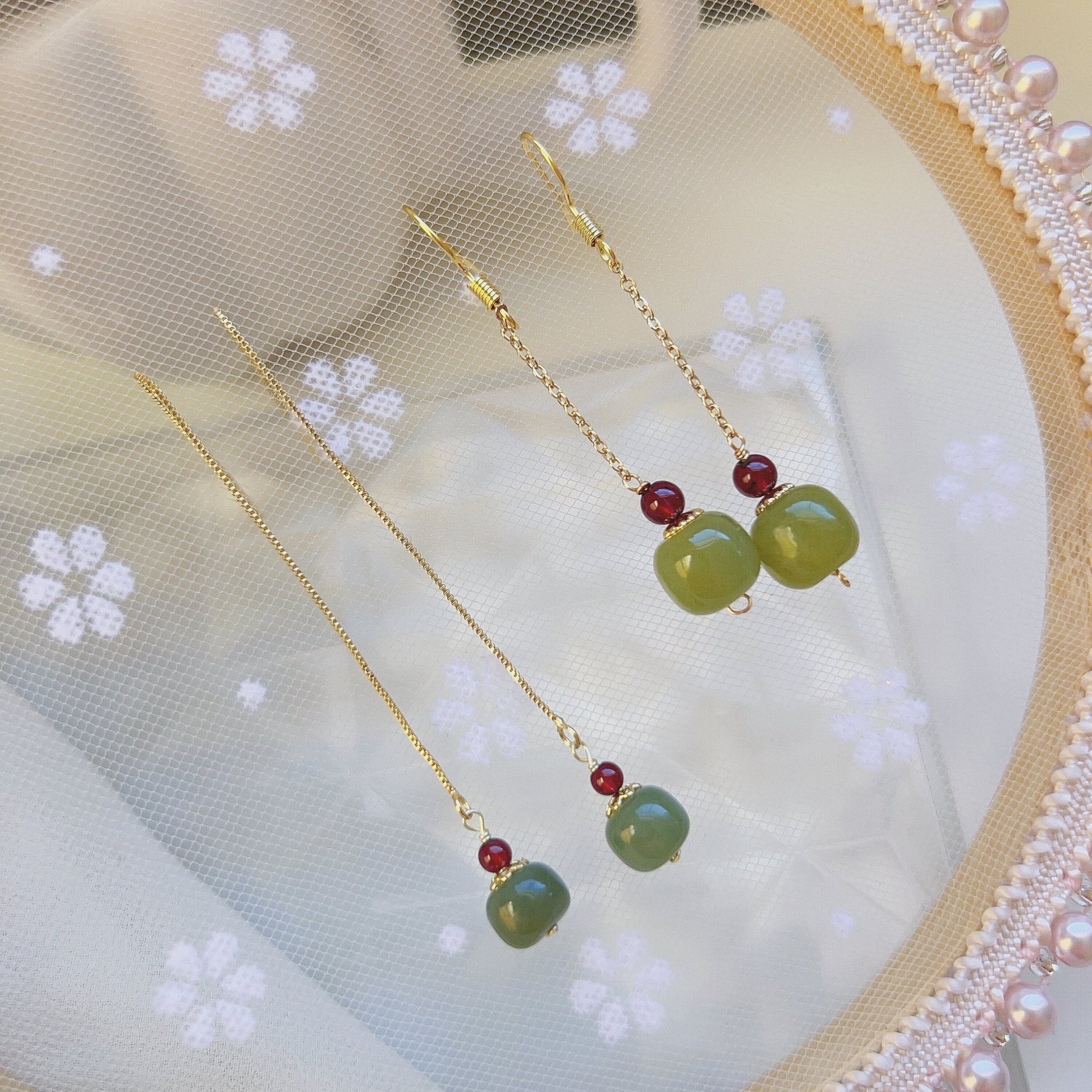 Natural Hetian Jade Earring, Jade Long Drop Earrings, Jade Gold Earrings, Minimalist Nephrite Earring, Long Drop Jade Earrings, Green Jade