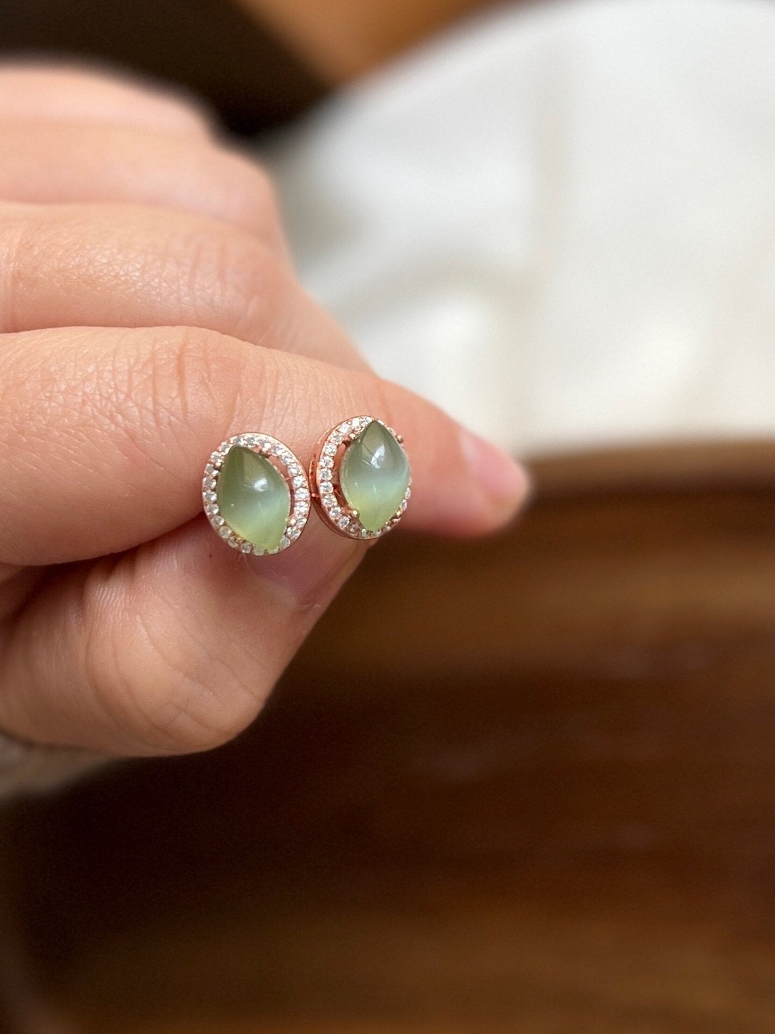 Natural Jade Earrings, Hetian Jade Earrings, S925 Sterling Silver Earrings, Cat Eye Jade Earrings, Light Green Jade Earrings, Stud Earrings