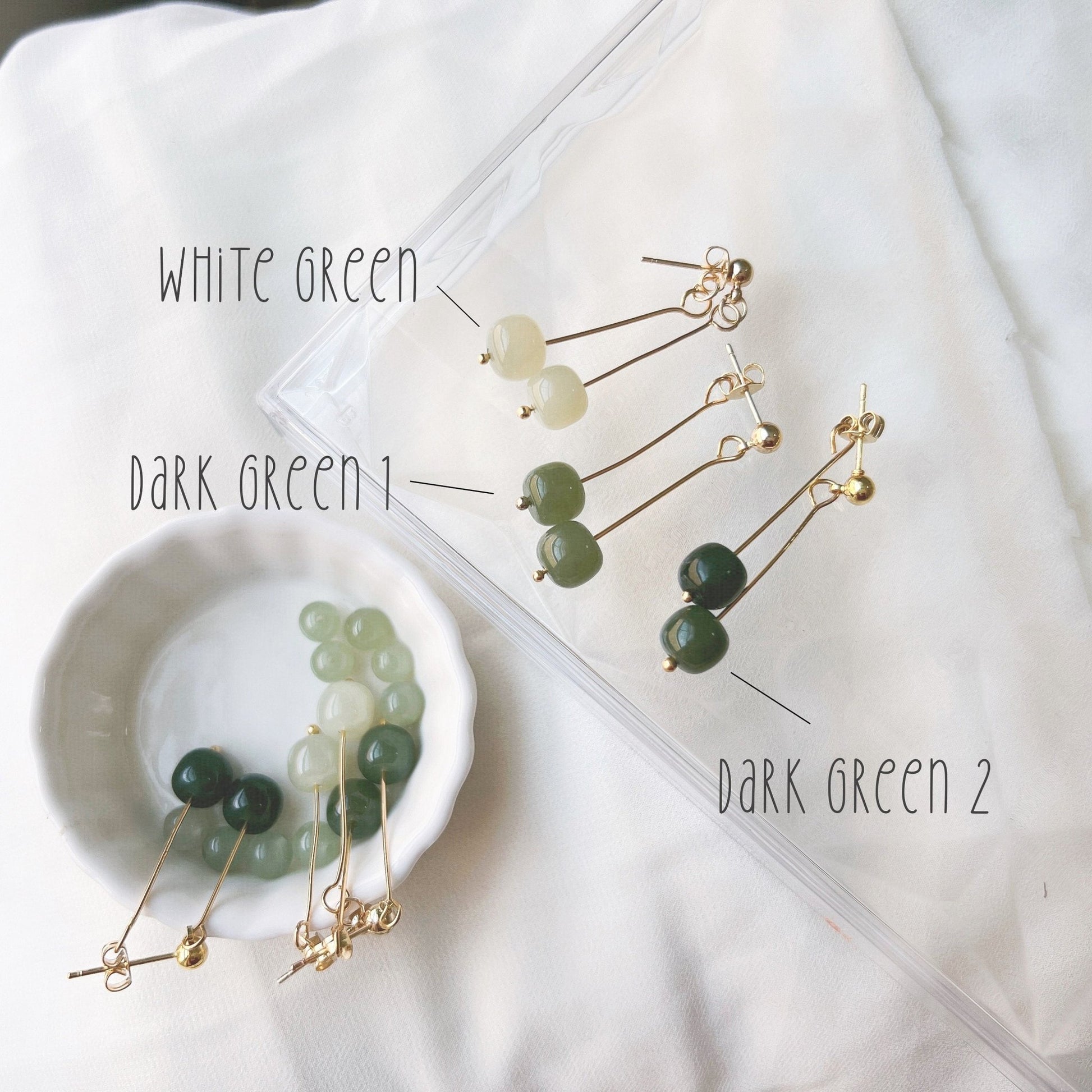 Natural Hetian Jade Long Drop Earrings, Light Dark Green Jade Earring, Gold and Jade Earring, Clip Tassel Earring, Gold Jade Jewelry