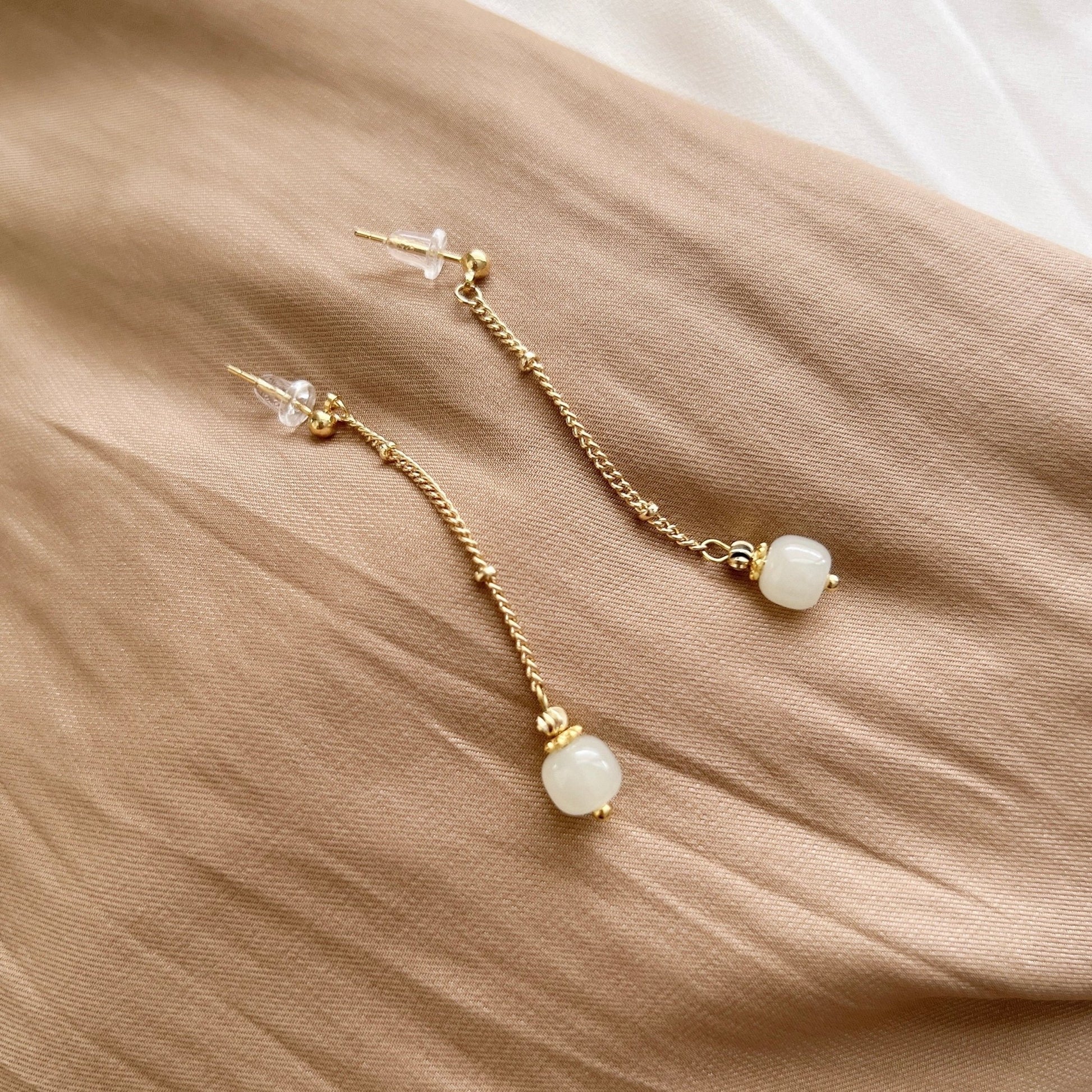 Long Drop Jade Earrings, White Hetian Jade Earring, Light Green Jade Earrings, Long Tassel Earring, Genuine Nephrite Earrings, Gold Jade