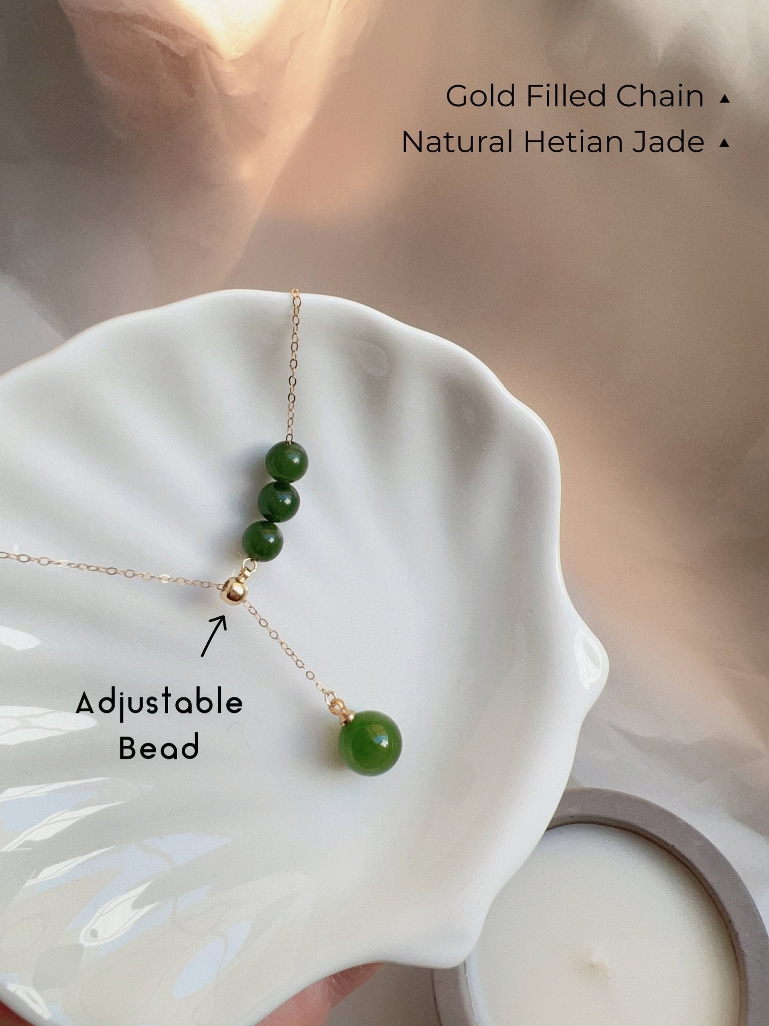 Natural Hetian Jade Necklace, Jade Bead Necklace, Dainty Necklace, Nephrite Necklace, Green Beads Necklace, Lariat Necklace, Y Necklace