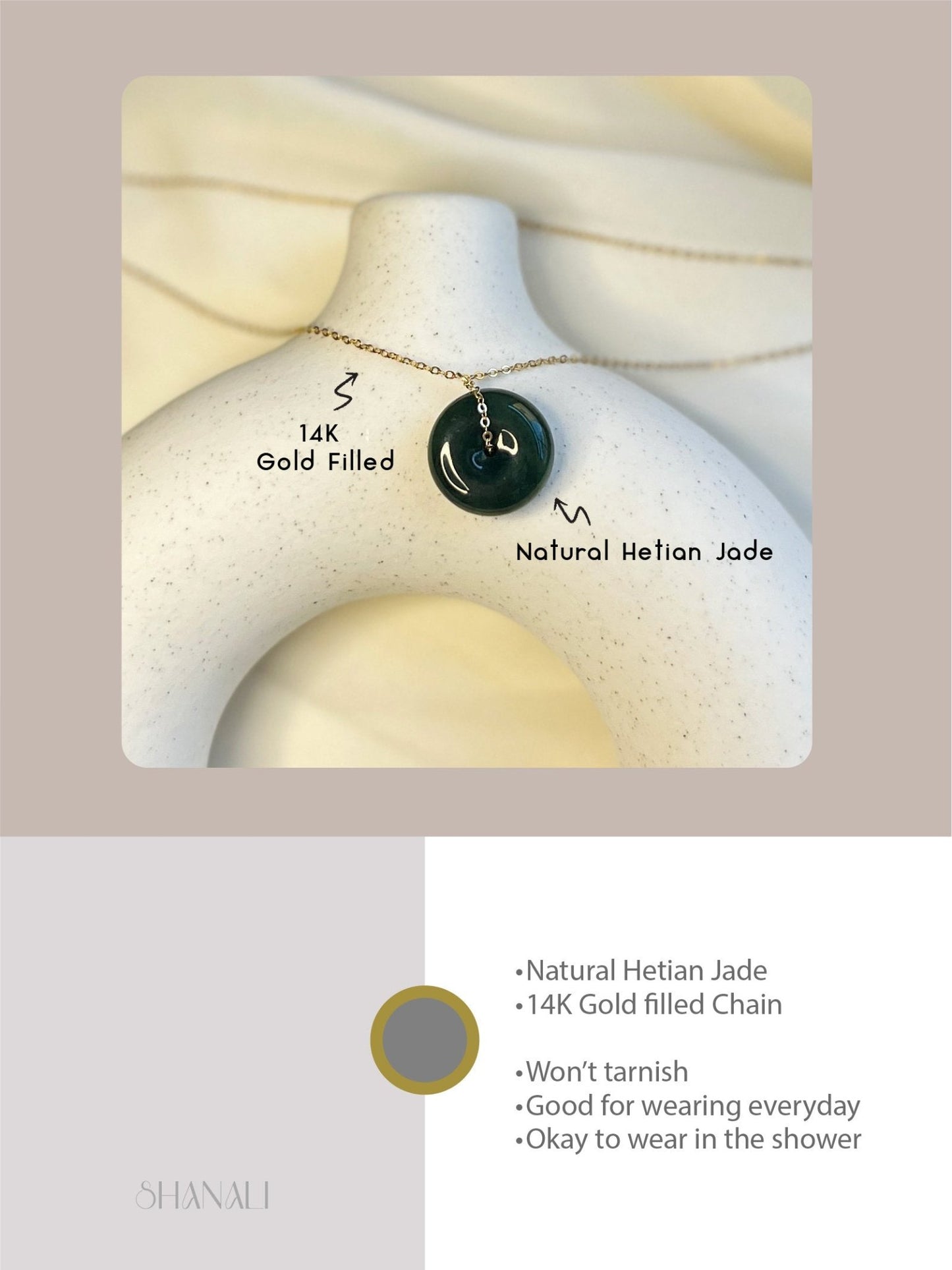Natural jade Necklace, Hetian Pendant Necklace, Dainty Jade Necklace, Dark Green Jade Donut Necklace, Nephrite Pendant, Jade Gold jewelry