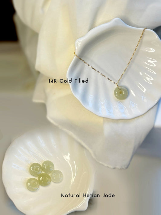 Natural jade Necklace, Hetian Pendant Necklace, Dainty Jade Necklace, White Green Jade Donut Necklace, Nephrite Pendant, Jade Gold jewelry