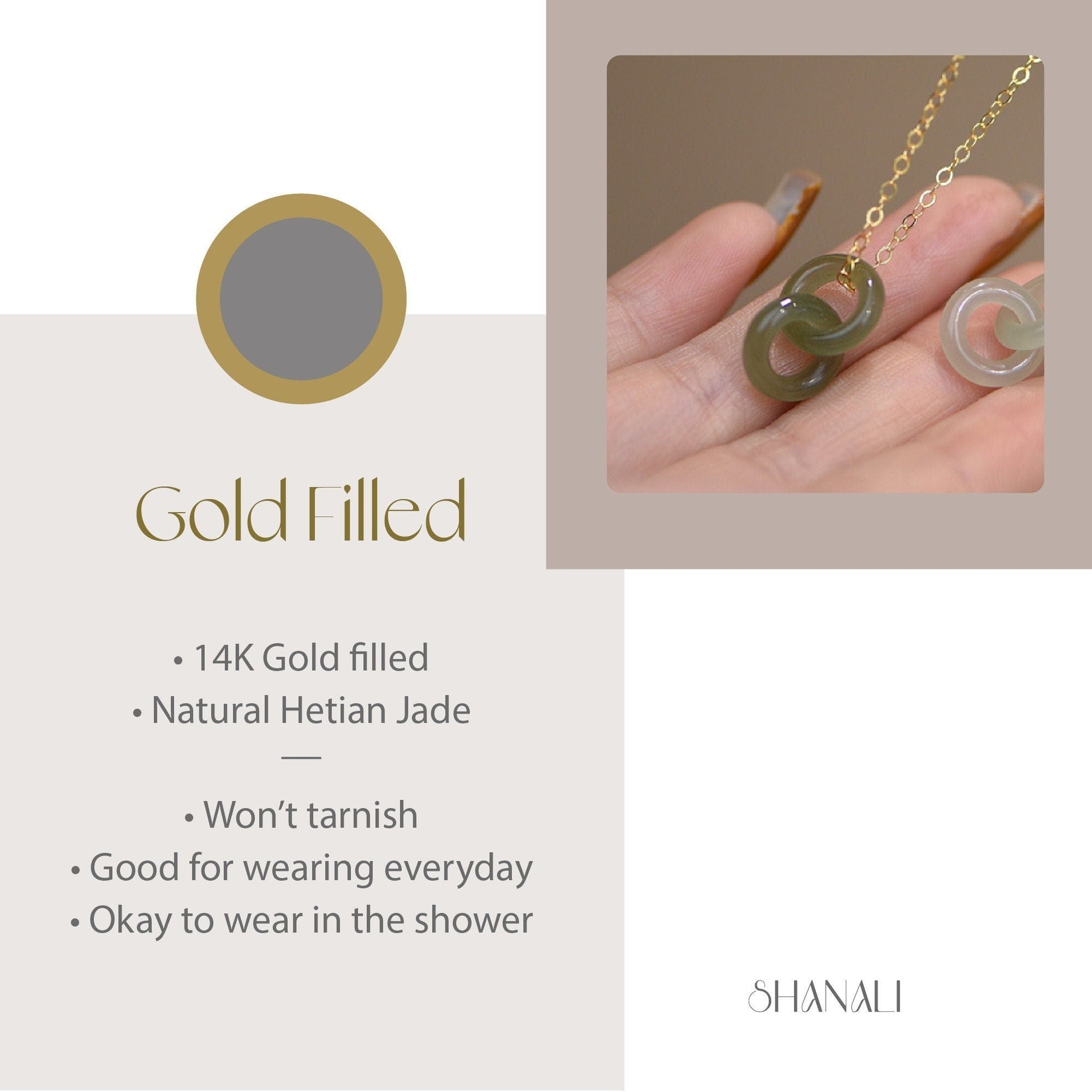 Natural Jade Necklace, Hetian Pendant Necklace, Jade Gold jewelry, Dainty Jade Necklace, Jade Interlocking Circle Necklace, Two Ring Pendant
