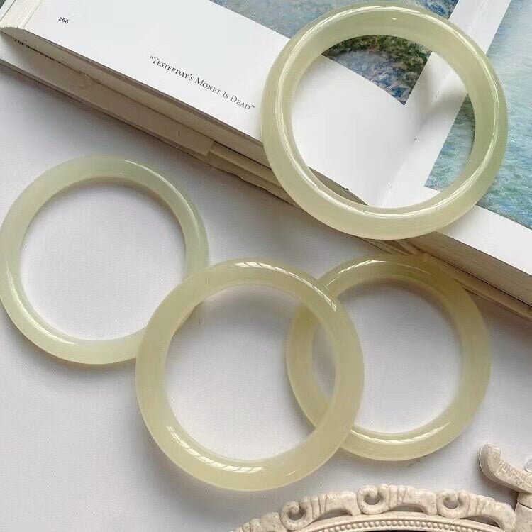Natural Hetian Jade Bangle, White Jade Bangle, White Jade Bracelet, Light Green Jade Bangle, Hetian Bracelet, Transparent Jade Bangle 4