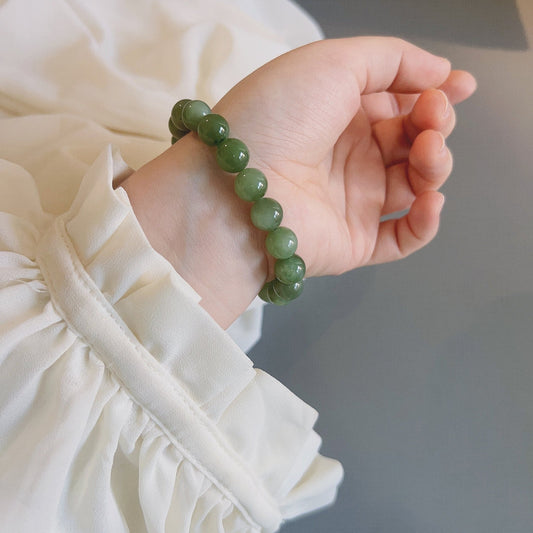 Natural Jade Beaded Bracelet, Light Green Jade Bracelet, Natural Hetian Jade, Genuine Nephrite Bracelet, Cat Eye Jade Beads, High Grade Jade