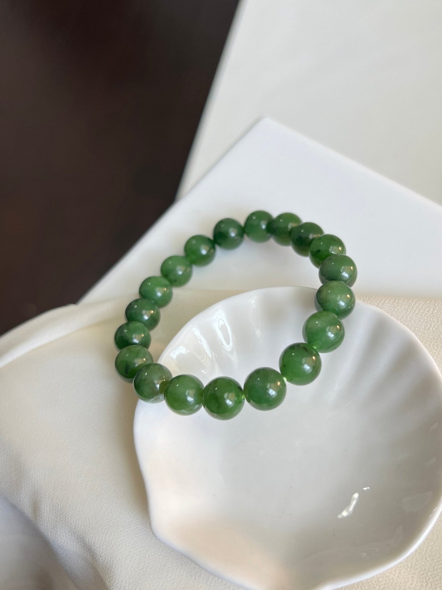 Natural Jade Beaded Bracelet, Green Jade Bracelet, Natural Hetian Jade, Genuine Nephrite Bracelet, Cat Eye Jade Beads, 9mm 10mm Jade Beads