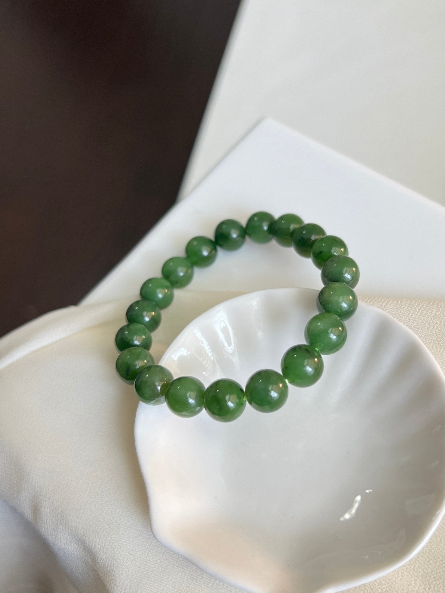 Natural Jade Beaded Bracelet, Green Jade Bracelet, Natural Hetian Jade, Genuine Nephrite Bracelet, Cat Eye Jade Beads, 9mm 10mm Jade Beads
