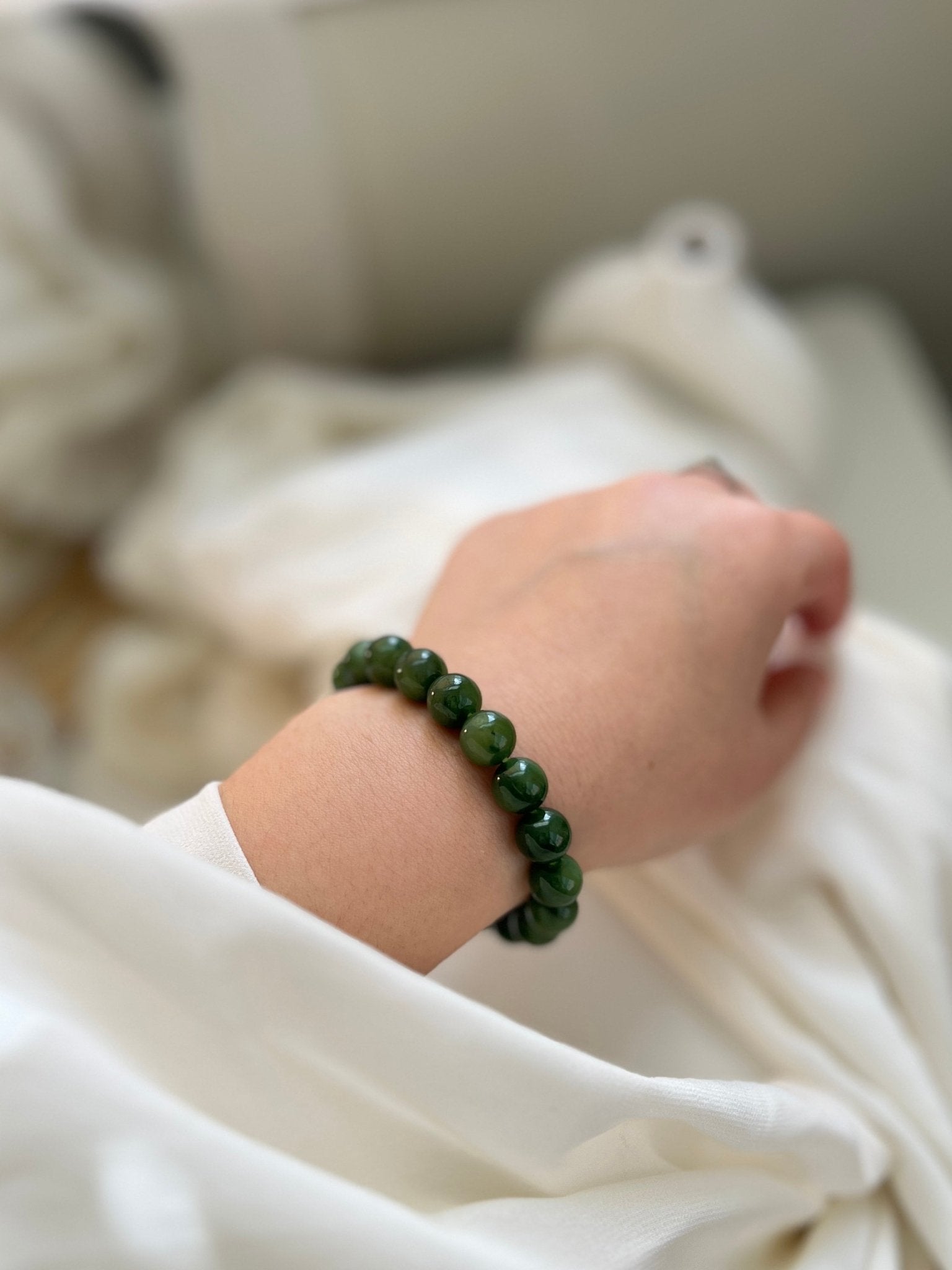 Natural Jade Beaded Bracelet, Green Jade Bracelet, Natural Hetian Jade, Genuine Nephrite Bracelet, Cat Eye Jade Beads, 9mm 10mm Jade Beads