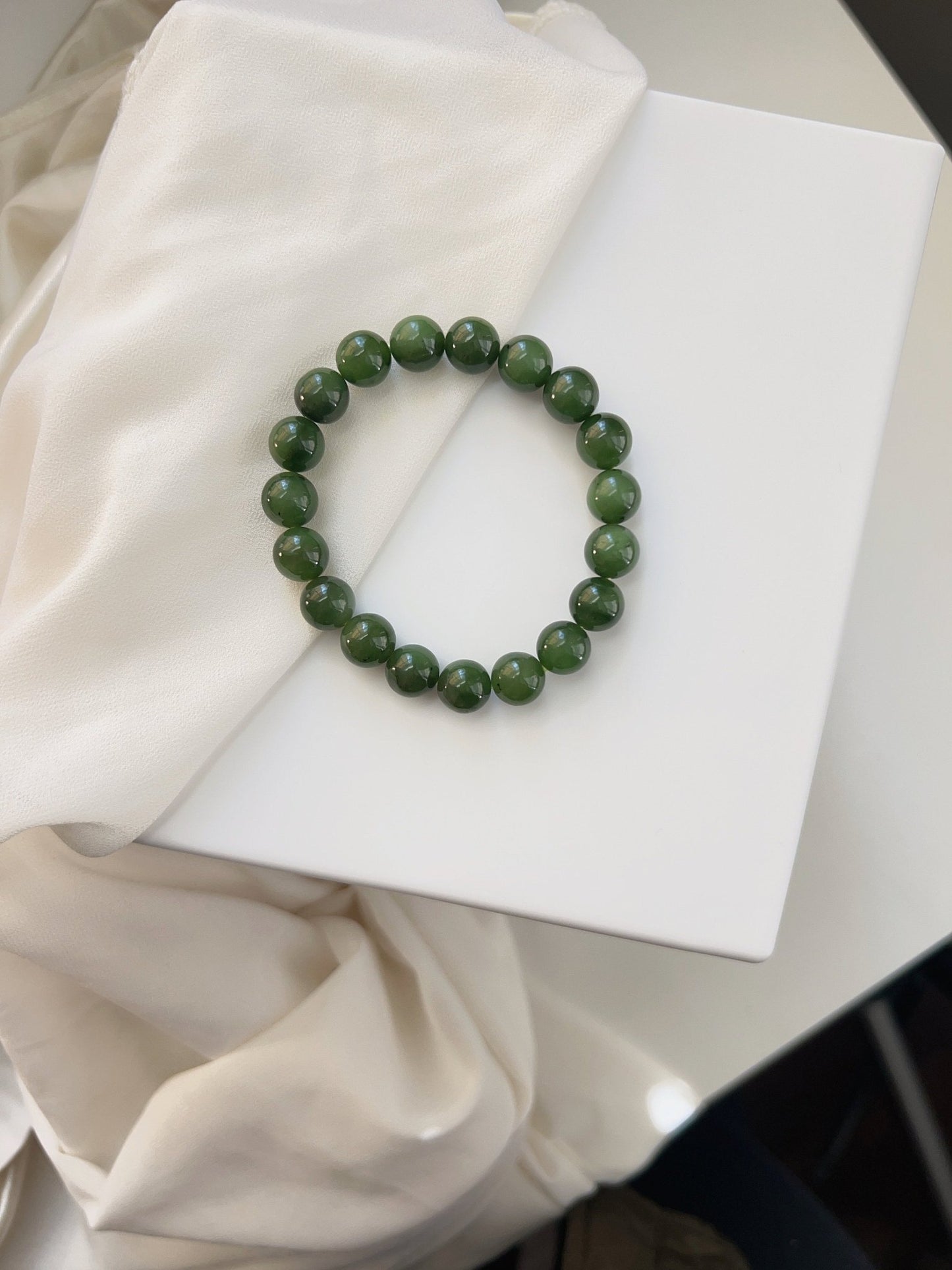 Natural Jade Beaded Bracelet, Green Jade Bracelet, Natural Hetian Jade, Genuine Nephrite Bracelet, Cat Eye Jade Beads, 9mm 10mm Jade Beads