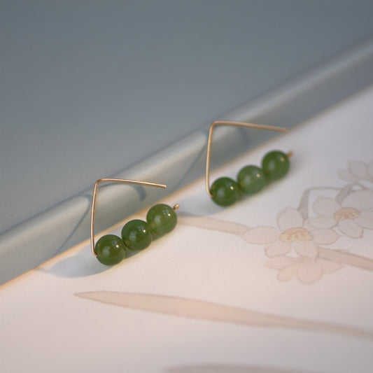 Natural Jade Earrings, Hetian Green Jade Earrings, Gold Jade Earrings, Jade Hook Earrings, Jade Beads Earrings, Jade Gold Jewelry, Jade Gift