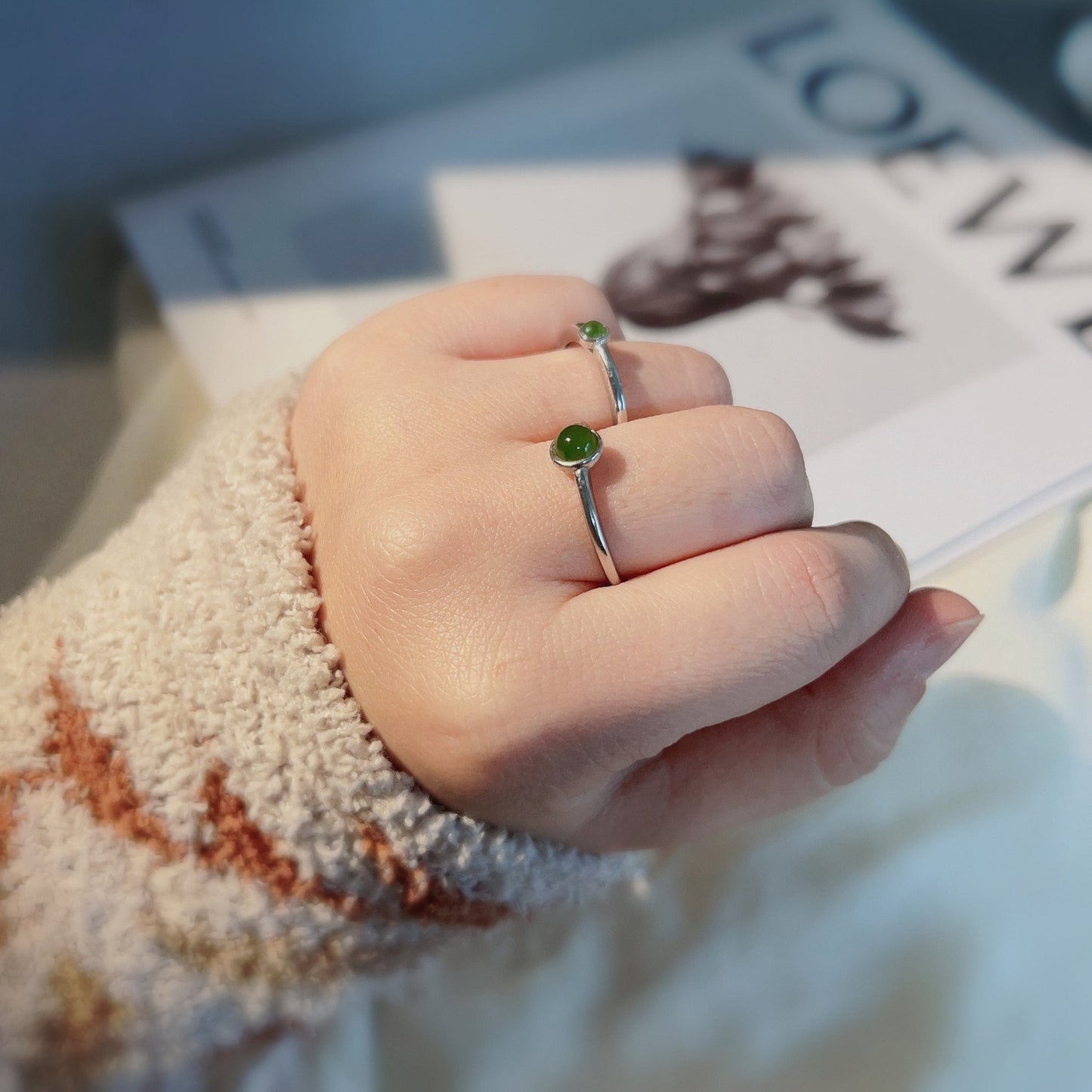 Silver Jade Ring, Tiny Jade Ring, Stackable Ring, Dainty Jade Ring, S925 Sterling Silver Ring, Jade Silver Ring, Genuine Hetian Jadel, Minimalist Jade
