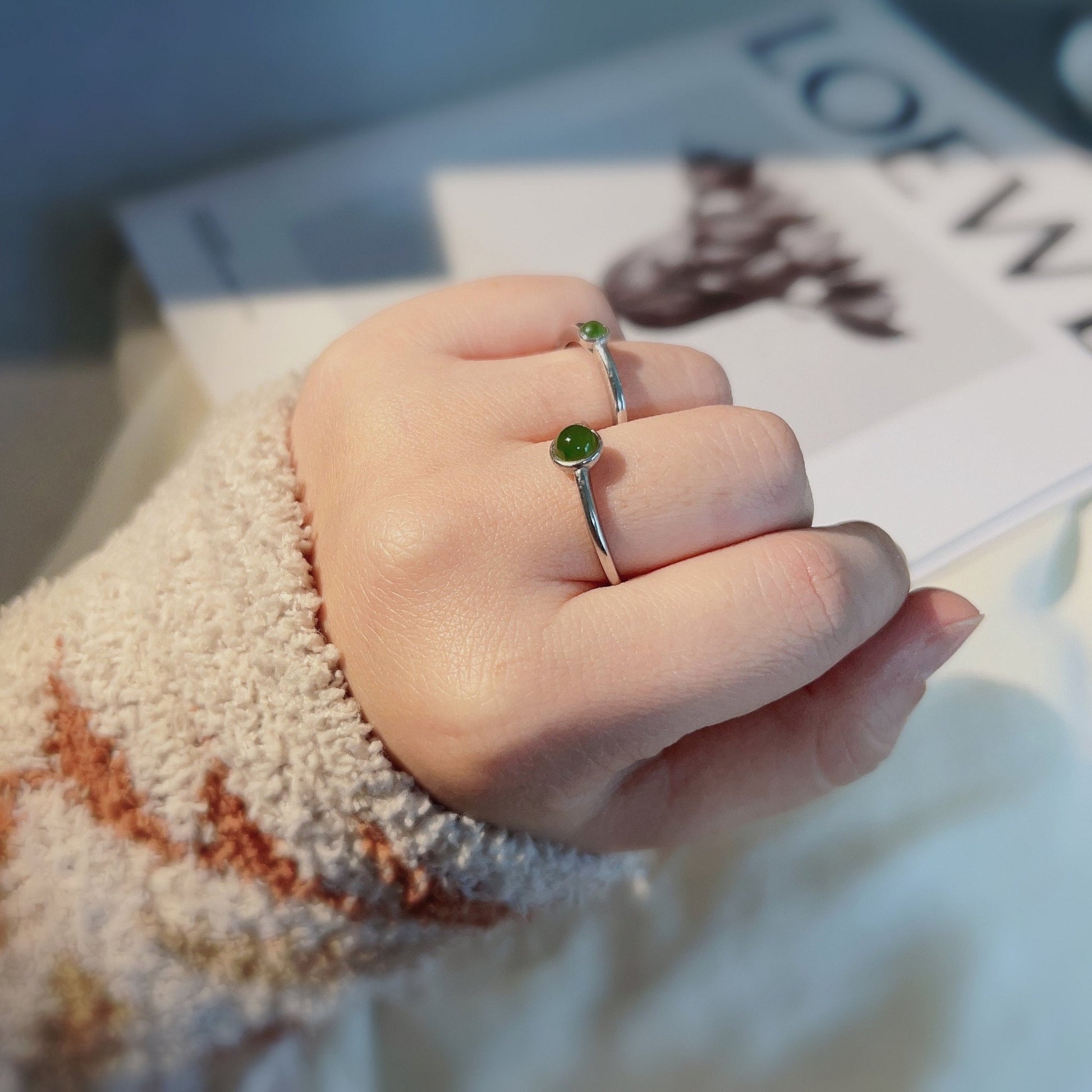 Silver Jade Ring, Tiny Jade Ring, Stackable Ring, Dainty Jade Ring, S925 Sterling Silver Ring, Jade Silver Ring, Genuine Hetian Jadel, Minimalist Jade