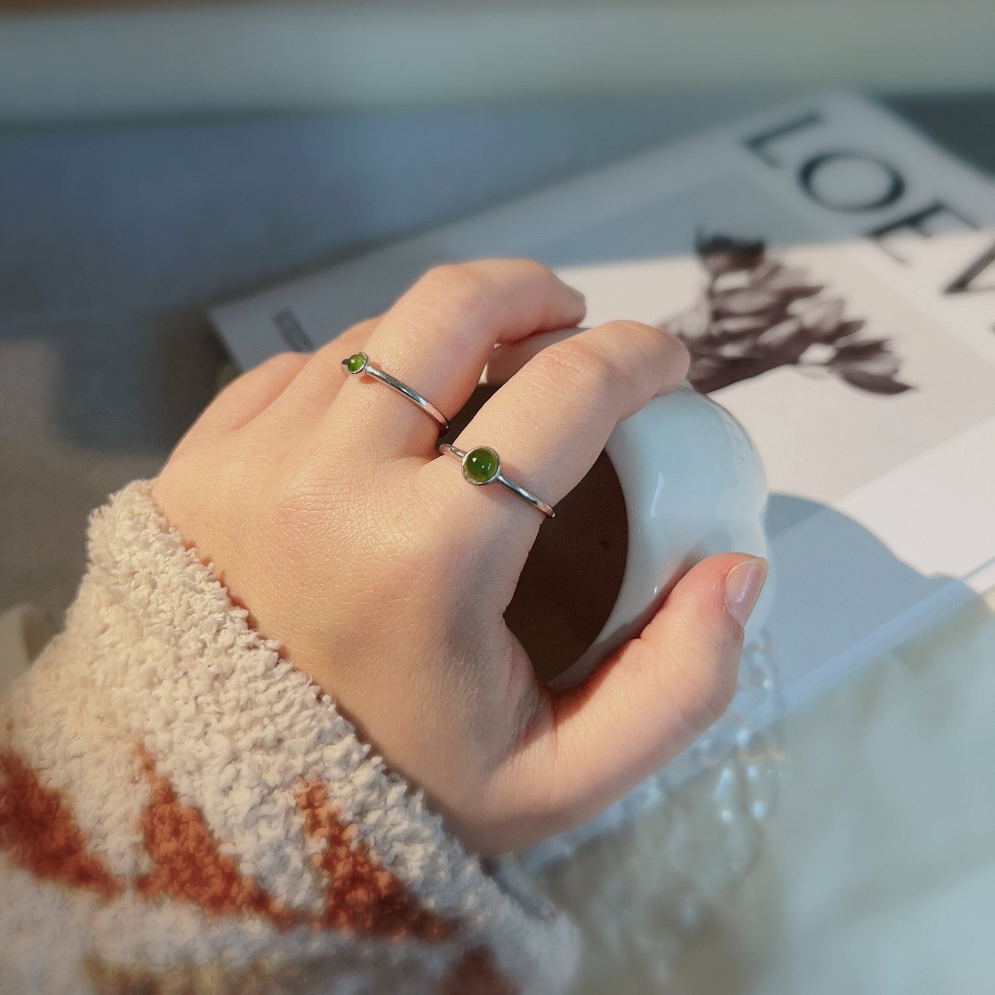 Silver Jade Ring, Tiny Jade Ring, Stackable Ring, Dainty Jade Ring, S925 Sterling Silver Ring, Jade Silver Ring, Genuine Hetian Jadel, Minimalist Jade