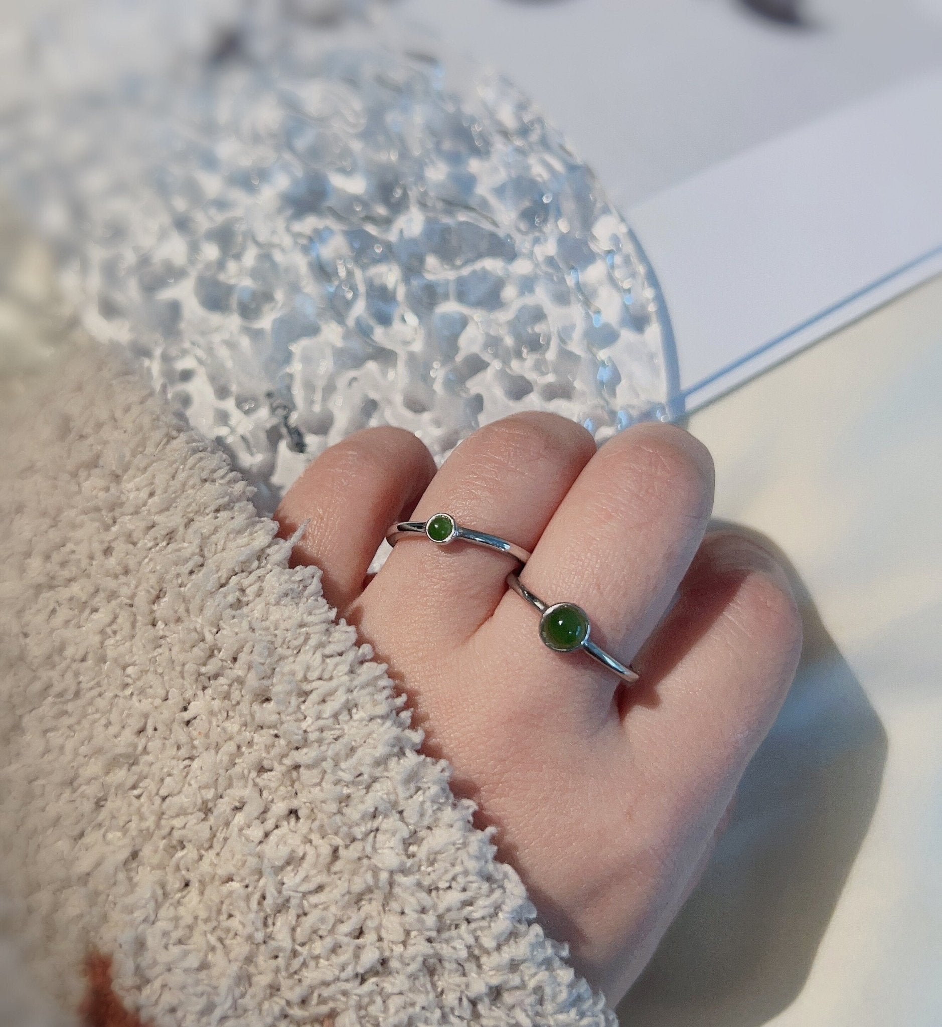 Silver Jade Ring, Tiny Jade Ring, Stackable Ring, Dainty Jade Ring, S925 Sterling Silver Ring, Jade Silver Ring, Genuine Hetian Jadel, Minimalist Jade