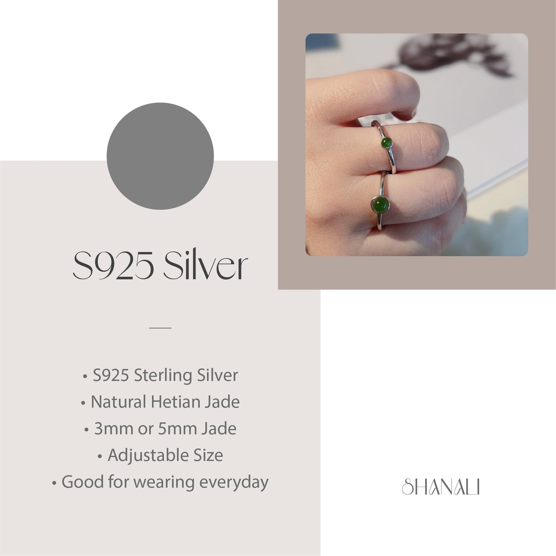Silver Jade Ring, Tiny Jade Ring, Stackable Ring, Dainty Jade Ring, S925 Sterling Silver Ring, Jade Silver Ring, Genuine Hetian Jadel, Minimalist Jade