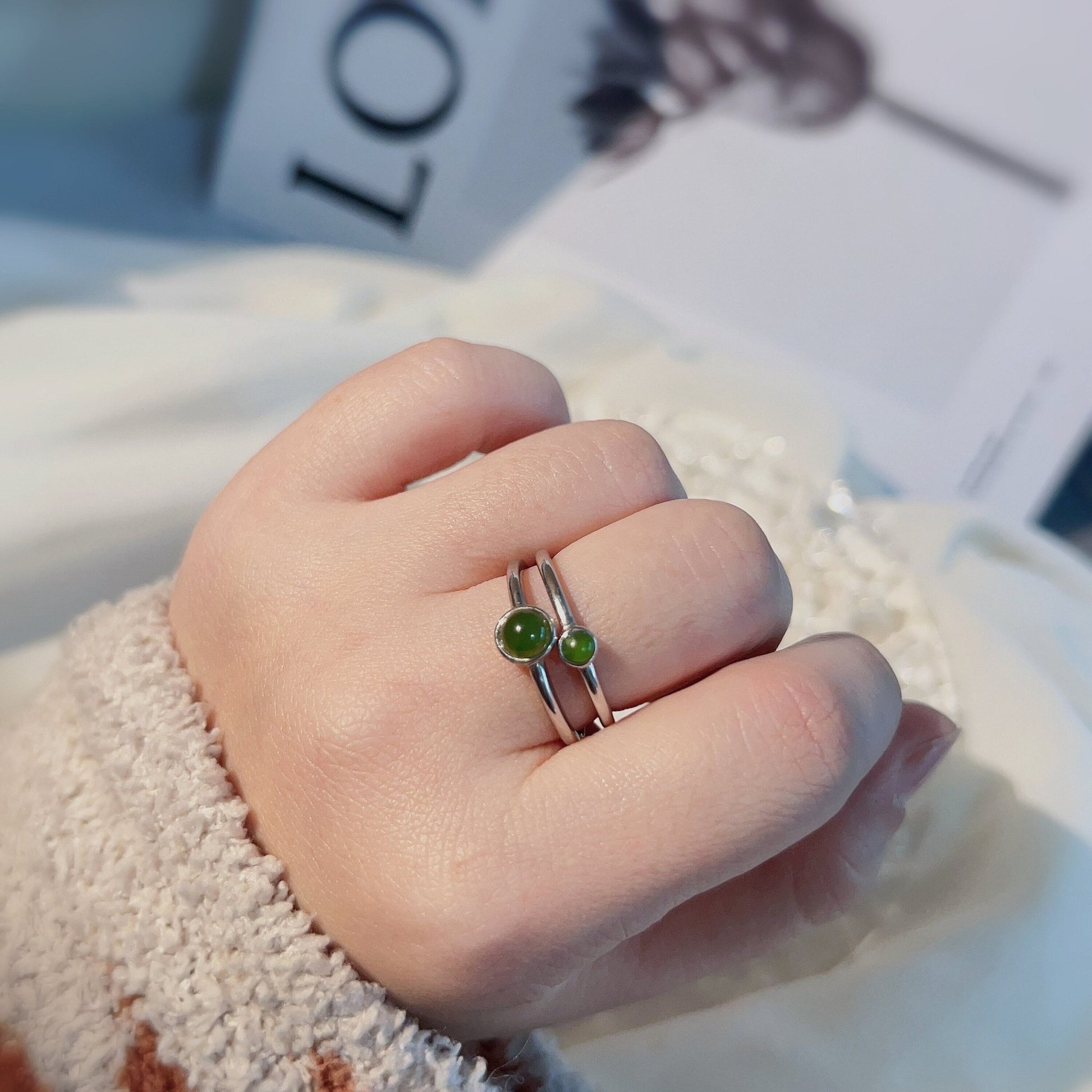 Silver Jade Ring, Tiny Jade Ring, Stackable Ring, Dainty Jade Ring, S925 Sterling Silver Ring, Jade Silver Ring, Genuine Hetian Jadel, Minimalist Jade