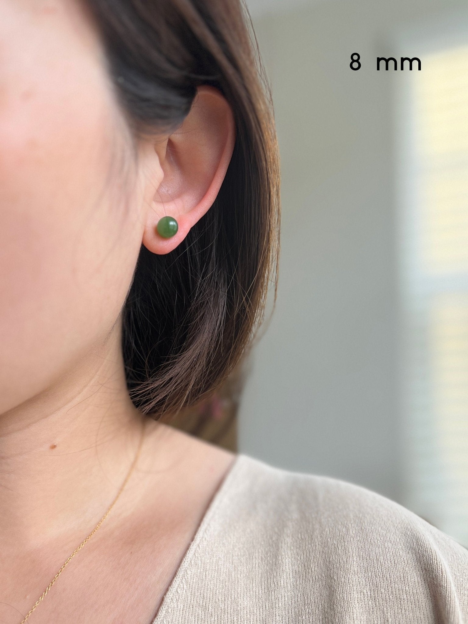 Natural Jade Earrings, 6mm 8mm Jade Stud Earrings, Jade Earring Stud, Green Jade Earrings, S925 Sterling Silver Earring, Green Jade Earrings