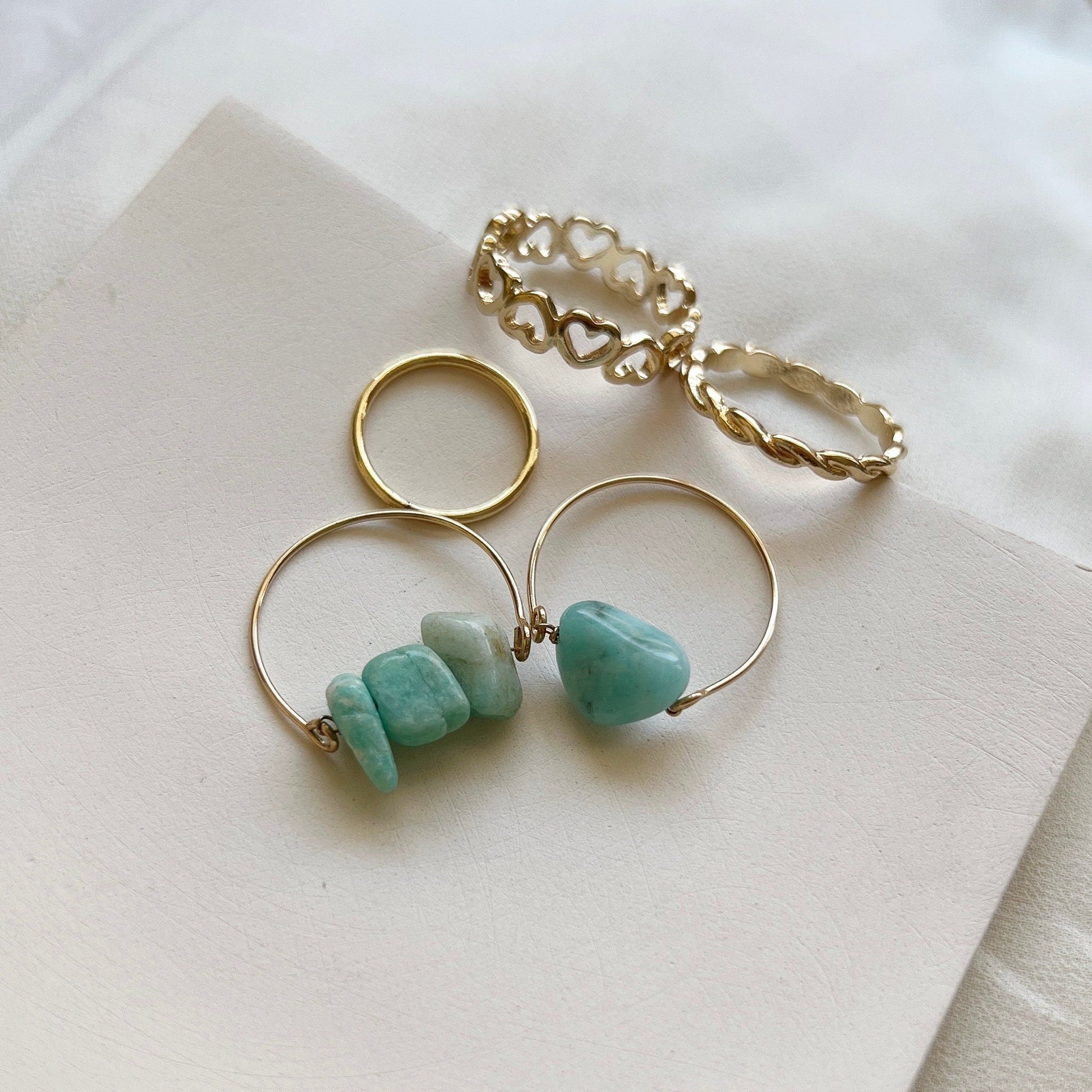Natural Stone Stackable Ring Set, Natural Stone 5 Pieces Stacked Ring Set, Boho Style Multiple Finger Rings