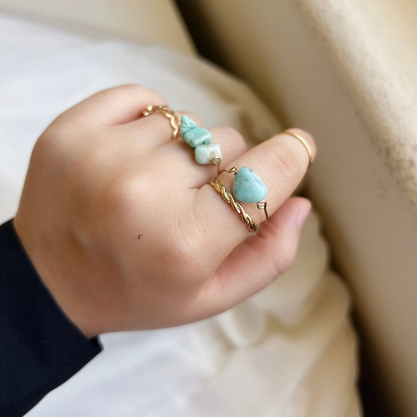 Natural Stone Stackable Ring Set, Natural Stone 5 Pieces Stacked Ring Set, Boho Style Multiple Finger Rings