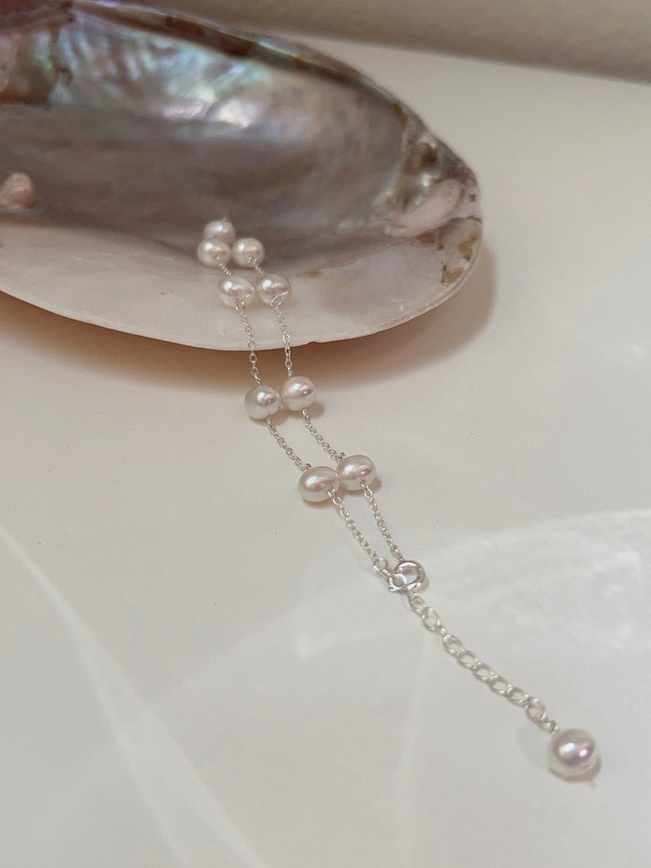 Freshwater Pearl Polished Pebble Anklet: Pearl with 18k Gold Plating / One Size