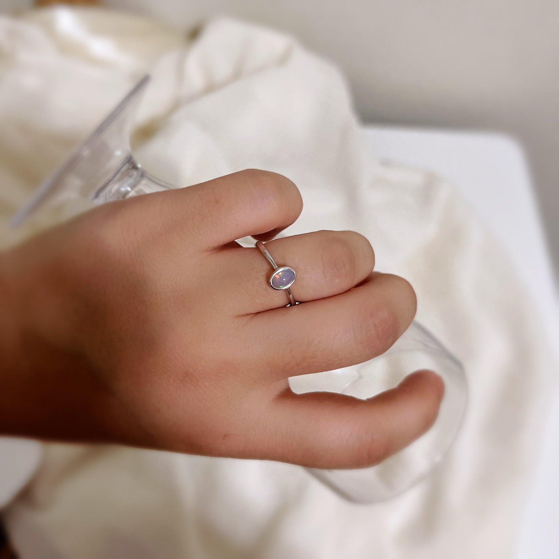 Opal Silver Ring, Opal Ring, Silver Opal Ring, S925 Sterling Silver Ring, Round Opal Ring, Oval Opal Ring, Dainty Silver Ring, Stacking Ring