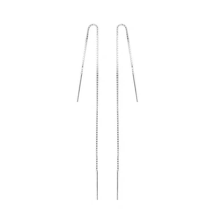 Silver Threader Earrings, Long Threader Earrings, Tiny Bar Threader Earrings, S925 Sterling Silver Earrings, Minimal Long Chain Earrings