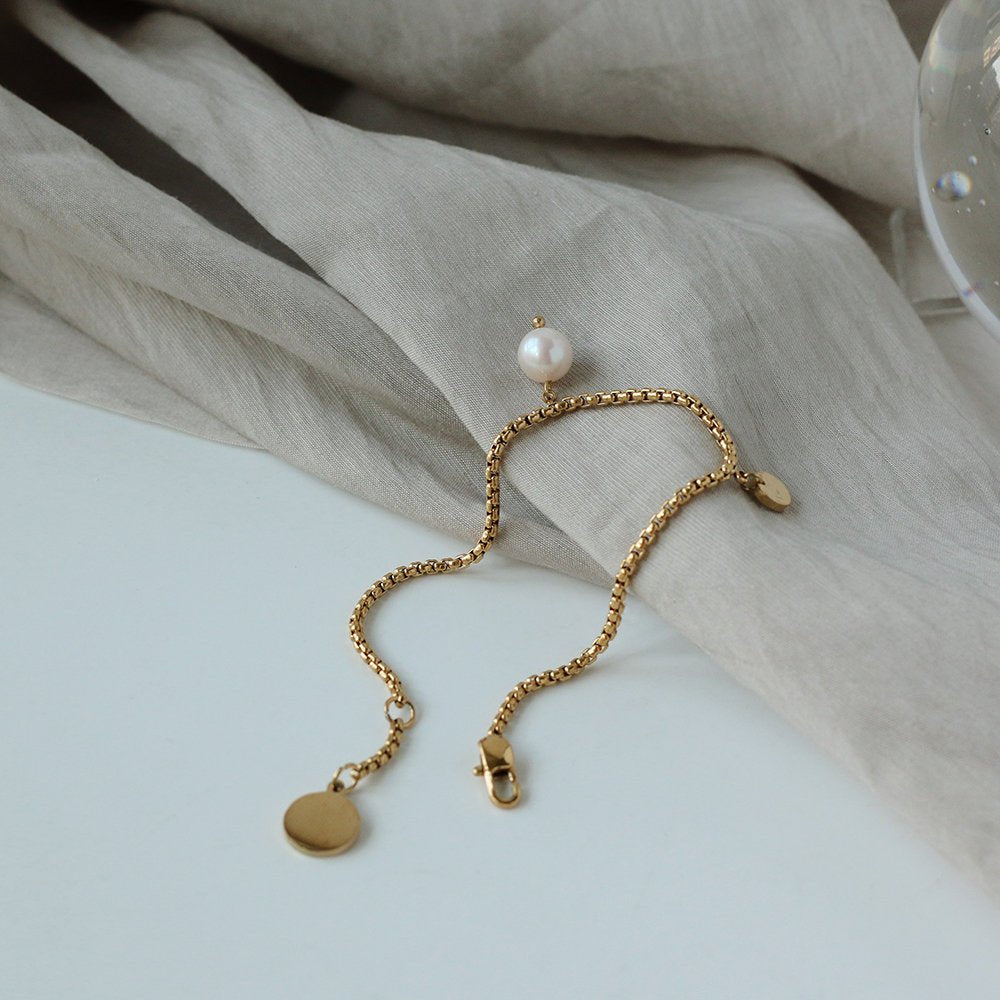 Dainty Pearl Bracelet, Fresh Water Pearl Bracelet, Natural Pearl Bracelet, 18K Gold Plated Bracelet, Wedding Bracelet, 1 Pearl Bracelet