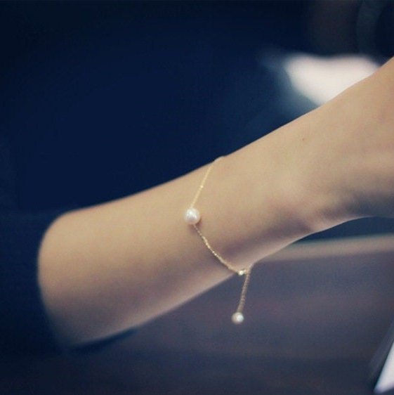 Single Pearl Chain Ring, 14K Gold Chain Ring, 14K Gold Pearl Ring, Natural Fresh Water Pearls Chain Ring, Adjustable Ring, Gold Chain Ring