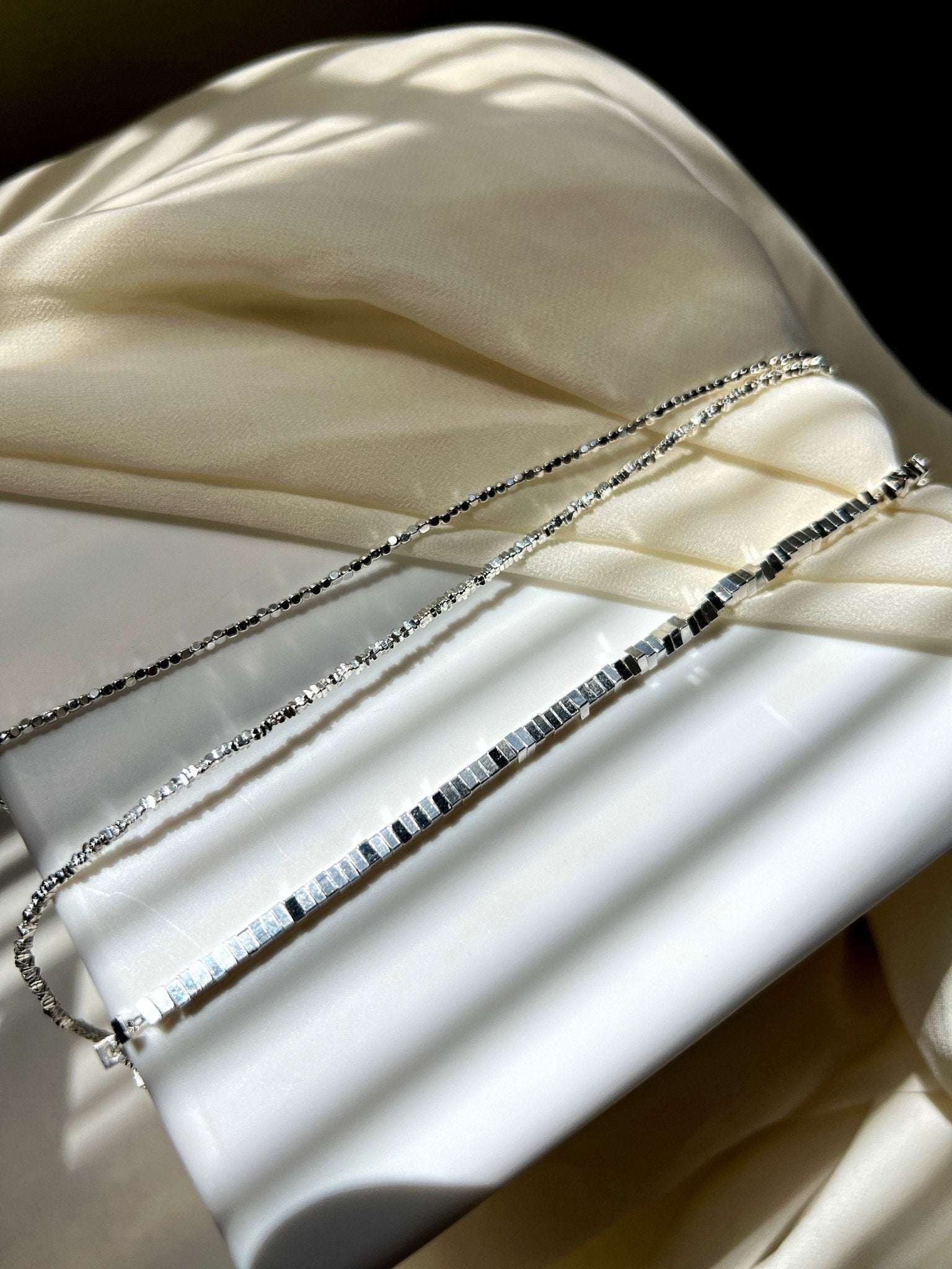 Beaded Silver Necklace, S925 Silver Slices Necklace, Silver Cubes Necklace, Sparkling Necklace, Shinning Silver Necklace, Layered Necklace