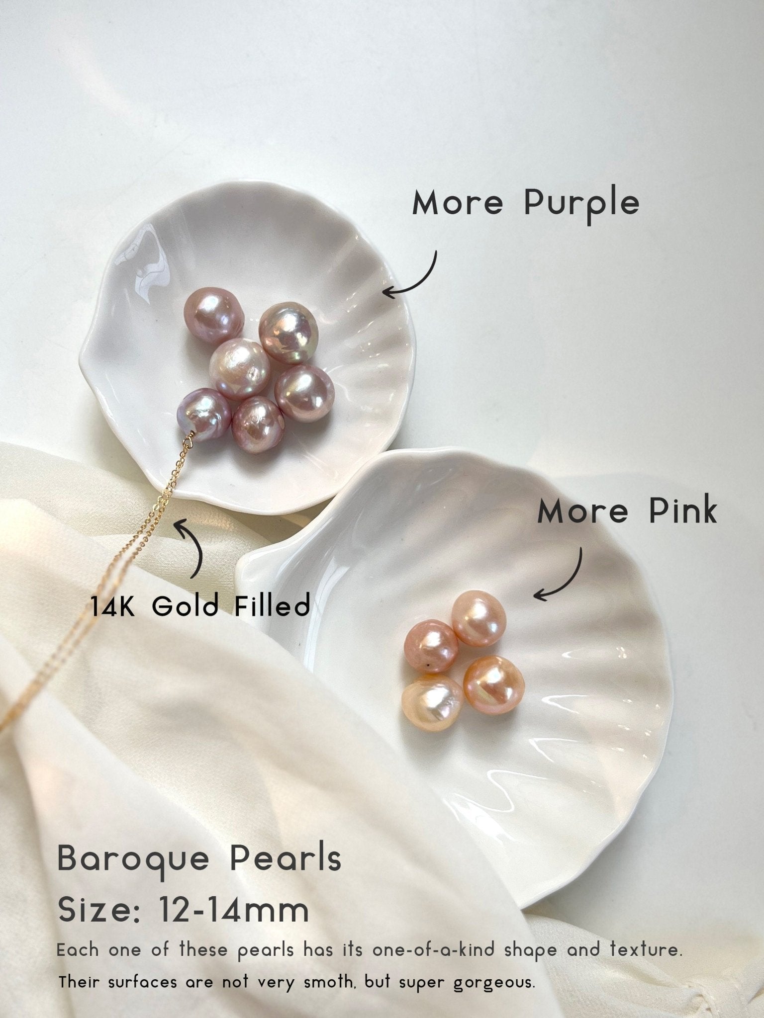 Purple Baroque Pearl Pendant, 14K Gold Filled Chain, FreshWater Pearl Pendant, White Pink Pearl, Large Irregular Pearl Pendant for wedding