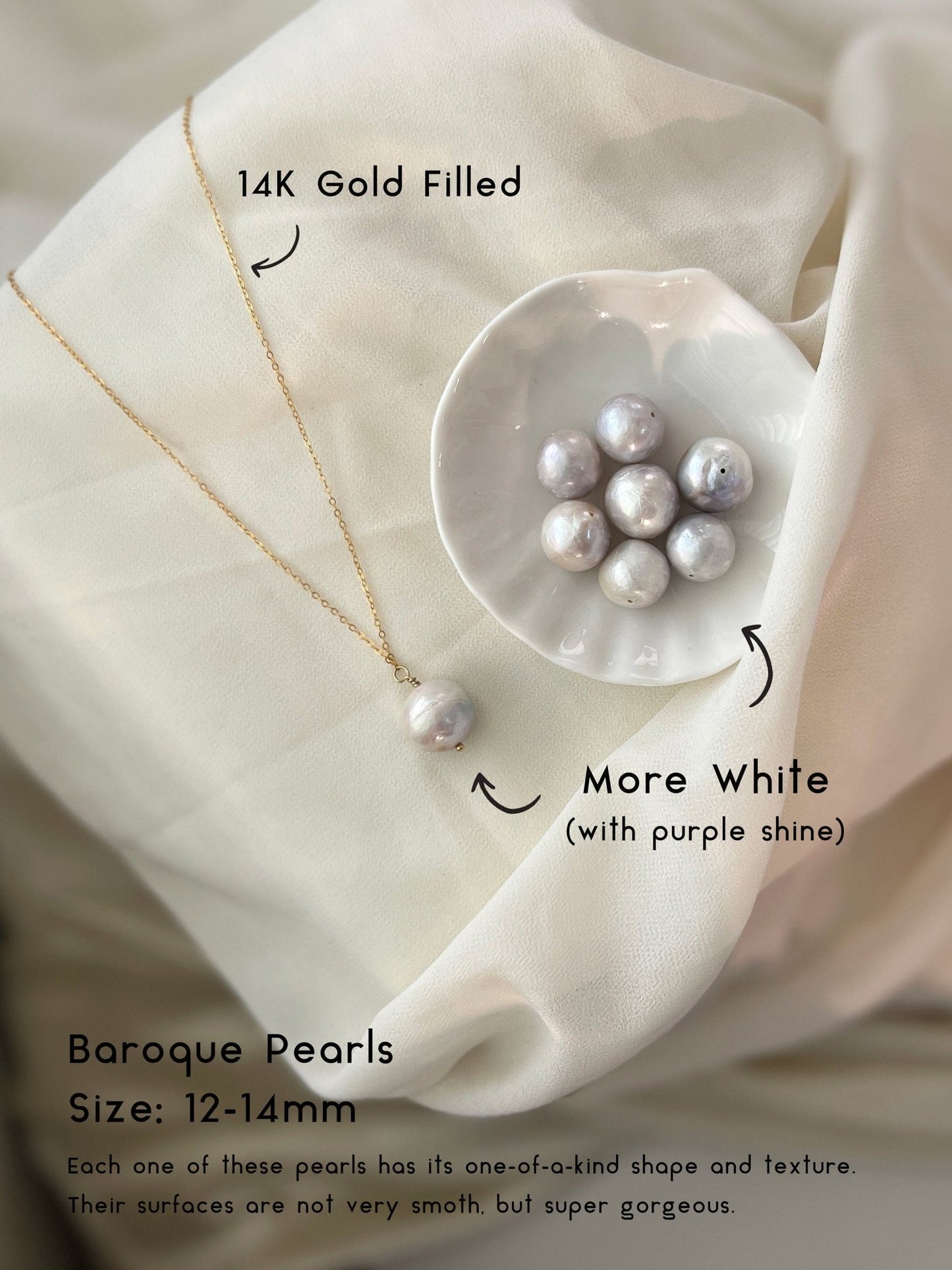 Purple Baroque Pearl Pendant, 14K Gold Filled Chain, FreshWater Pearl Pendant, White Pink Pearl, Large Irregular Pearl Pendant for wedding