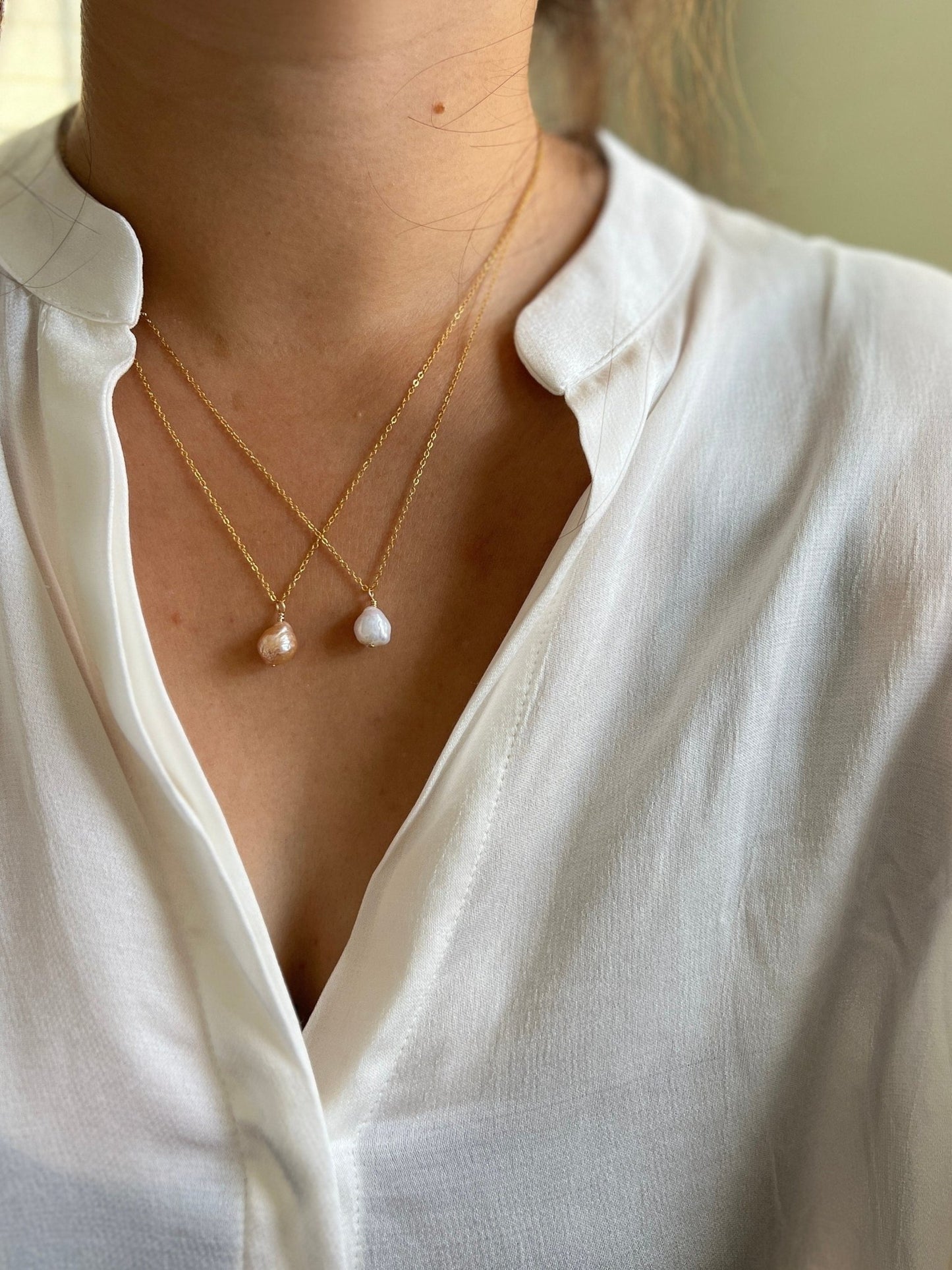 Purple Baroque Pearl Pendant, 14K Gold Filled Necklace, Small Baroque Pearl, white Freshwater Pearl, Pink Irregular Pearl, Wedding Necklace